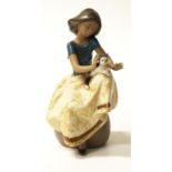 Lladro Woman with Cat figure