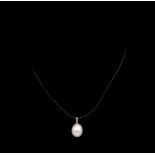 Pearl and 9ct gold pendant and leather necklace