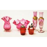 Four Victorian ruby glass items