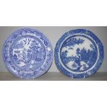 Two early 19th C blue & white pearlware plates