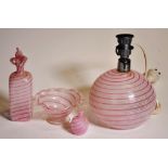 Two Venetian pink & white latticino glass scent