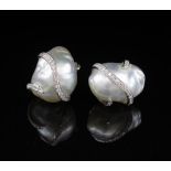 South sea pearl, diamond and 18ct gold earrings