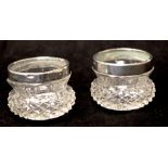 Pair silver collared crystal open salts