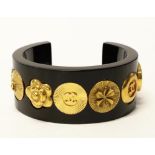 Vintage Chanel black and gold plated bangle