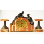 Art Deco French three piece marble clock garniture