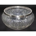 Sterling silver rimmed & cut crystal bowl