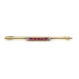 Antique diamond, ruby and 18ct yellow gold brooch
