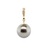 Tahitian black pearl, diamond and 9ct gold pendant