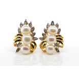 Pearl, diamond and 14ct yellow gold earrings