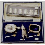 Five piece cased sterling silver condiment set
