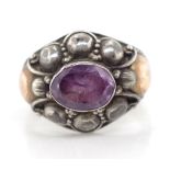 Amethyst set silver ring