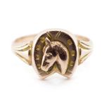 9ct rose gold horse and shoe signet ring
