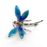 Enamel and sterling silver dragonfly brooch