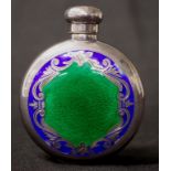 Continental silver & enamel hip flask