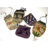 Five Victorian beaded evening bags