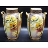 Pair Japanese Noritake twin handled vases