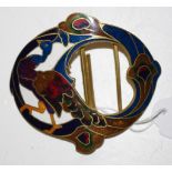 Art Nouveau brass and enamel buckle