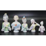 Five various German half dolls in French dress