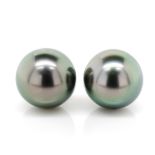 9mm Tahitian silver black pearl stud earrings