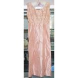 Vintage peach silk sleeveless evening dress