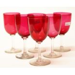 Set of six Victorian ruby stemmed glasses