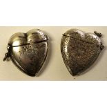 Two sterling silver heart shaped vesta's