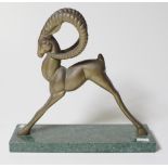 Art deco style brass gazelle on a marble base