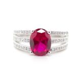 Sterling silver and red gemstone ring