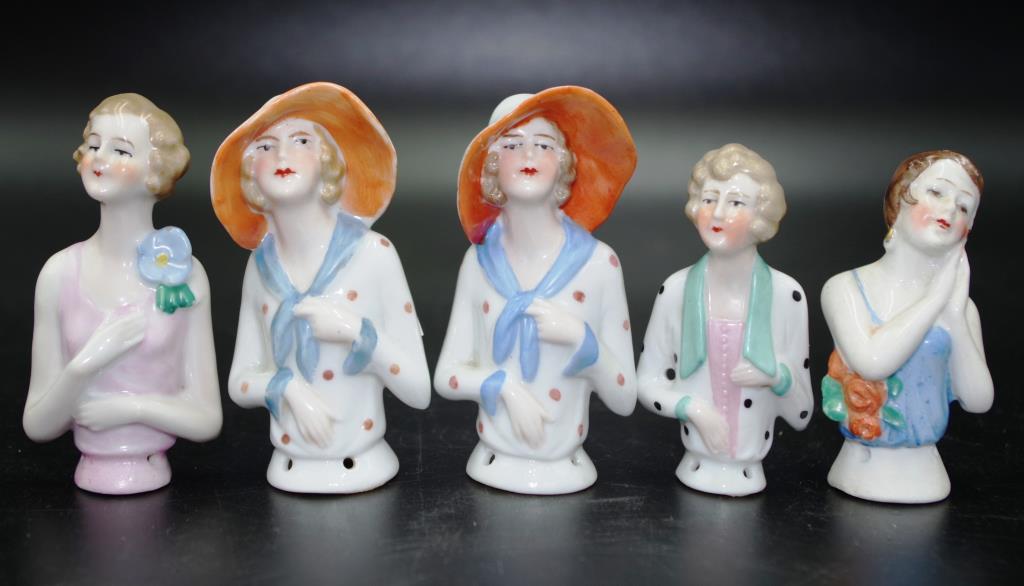 Five various German half dolls in 1920's dress