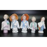 Five various German half dolls in 1920's dress