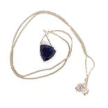 Simulant sapphire and silver pendant on chain