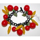 Vintage plastic cherry charm bracelet