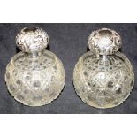 Two large silver & crystal perfume bottles