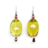 Amber, tourmaline and 9ct white gold earrings