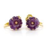 Carved amethyst and 22ct yellow gold earrings