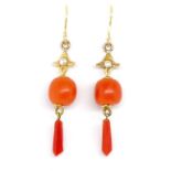 Coral and 18ct gold earrings