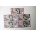 Five Australian $5 bank notes