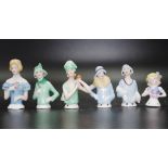 Six various small antique half dolls