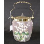 Victorian hand painted glass biscuit barrel