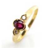 Garnet and diamond set 18ct yellow gold ring