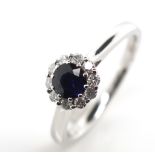 Sapphire and diamond set halo ring