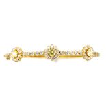 Yellow and white gem set silver gilt bangle