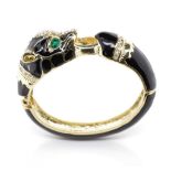 Crystal set enamel and gilt metal panther bangle