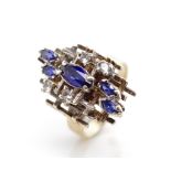 Sapphire set 9ct yellow gold Brutalism ring