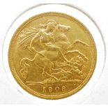 Australian 1908 half gold sovereign coin