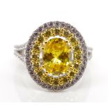 Sterling silver and yellow gemstone ring