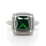 Sterling silver and green gemstone ring