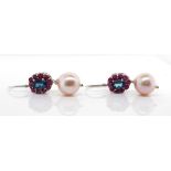 Lavender pearl, topaz and ruby earrings