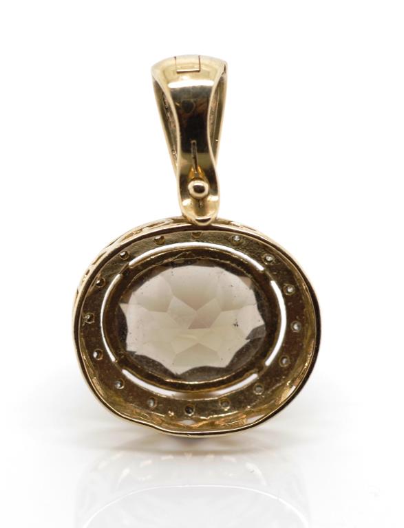 Smoky quartz and diamond set yellow gold enhancer - Image 3 of 3