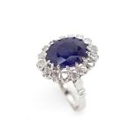 Sapphire and diamond 14ct white gold halo ring